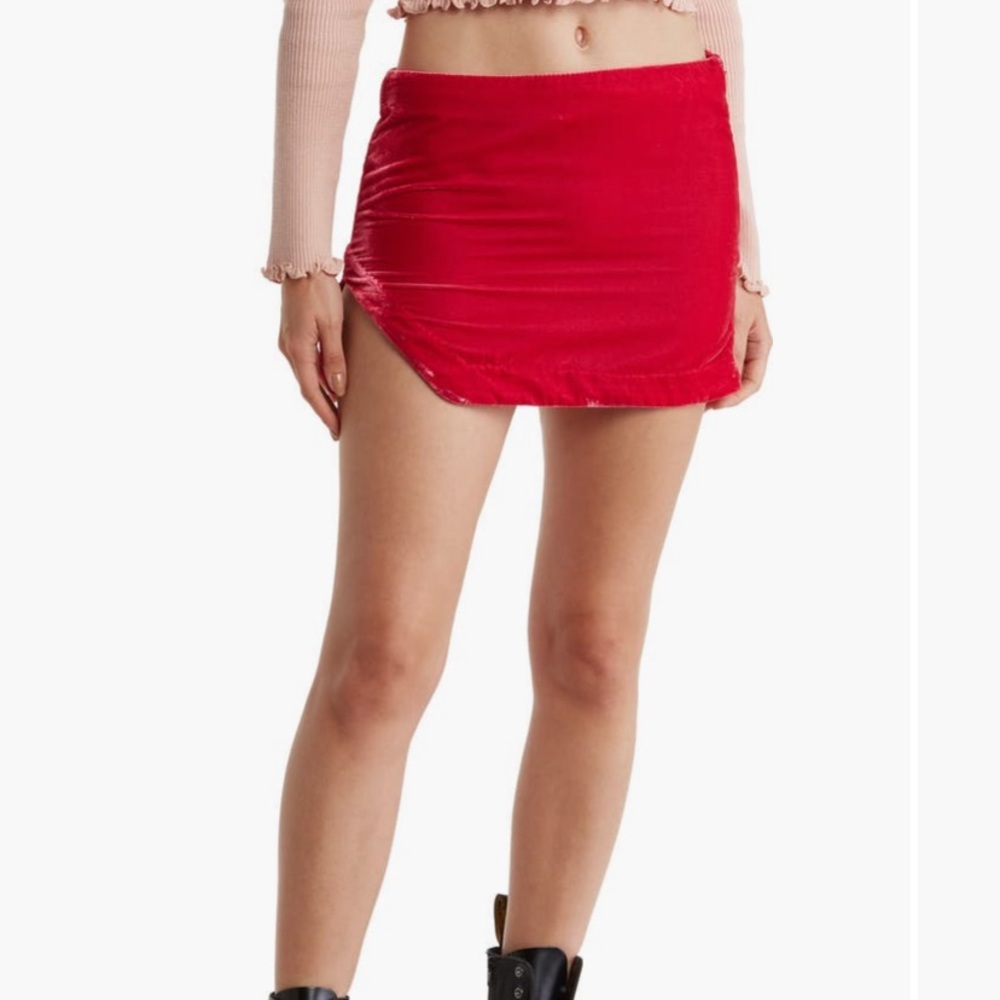 Free People Annalise Side Vent Velvet Hot Pink Micro Mini Skirt Small S Low Rise